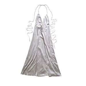 State of Love Womens 8 Maxi Dress Gray Satin Halter Open Back Long Tie Formal